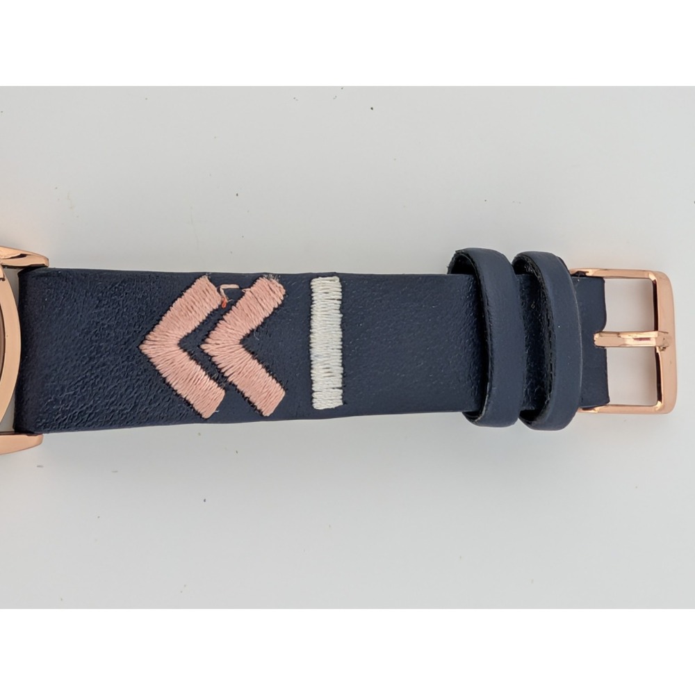 Accutime Watch Women 36mm Rose Gold Case Embrodiered Navy Band- New Battery - Picture 4 of 8